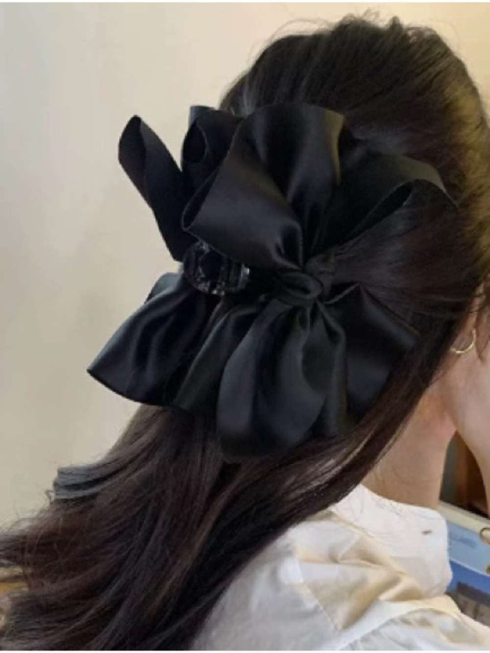 Satin Black Bow Hair Clip for Women